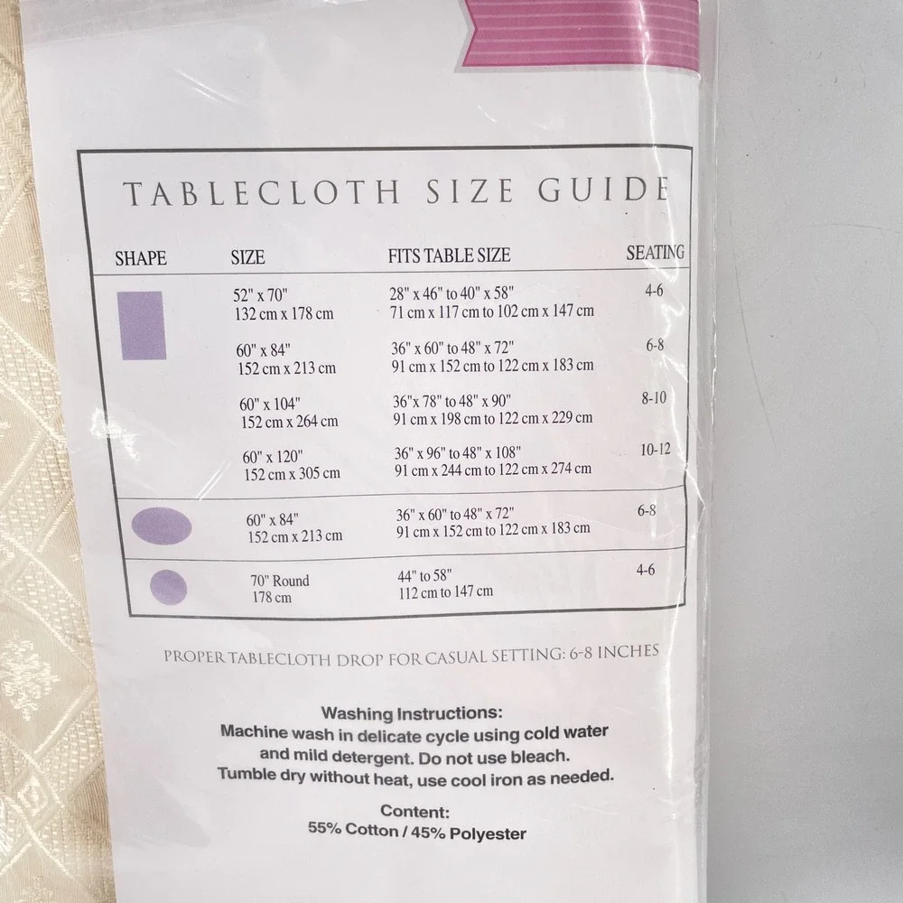Furio Home Limoge Round Tablecloth 70in Cream Damask Cotton Blend Easy Care